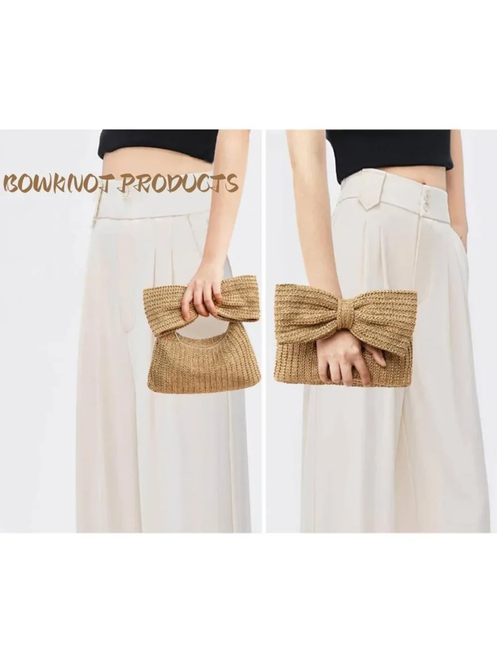 Women’s Khaki5 Straw Woven Clutch Purse Crossbody Evening Wedding Handbag